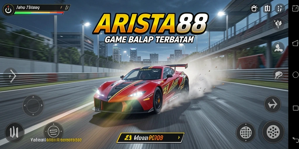 Screenshot gameplay <strong>ARISTA88</strong> menampilkan mobil balap di lintasan yang mendebarkan.