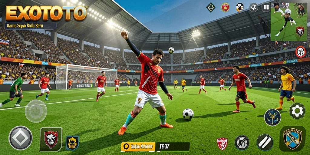 Gameplay seru dalam <strong>EXOTOTO</strong> yang menampilkan pertandingan sepak bola.