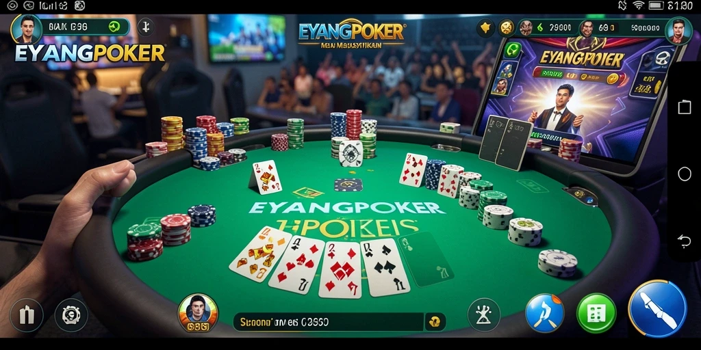 Screenshot gameplay <strong>EYANGPOKER</strong> menampilkan pengalaman poker yang nyata.