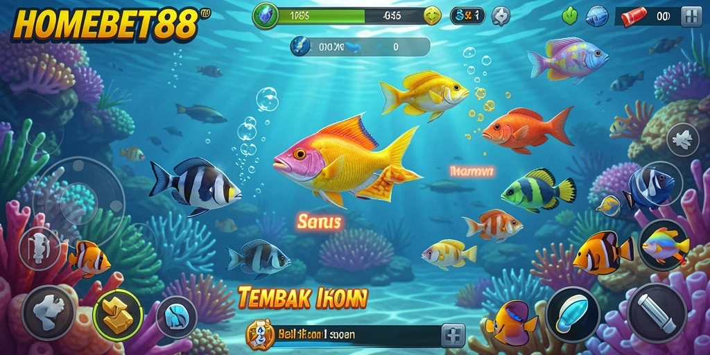 Tampilan gameplay HOMEBET88 yang menegangkan saat menembak ikan.
