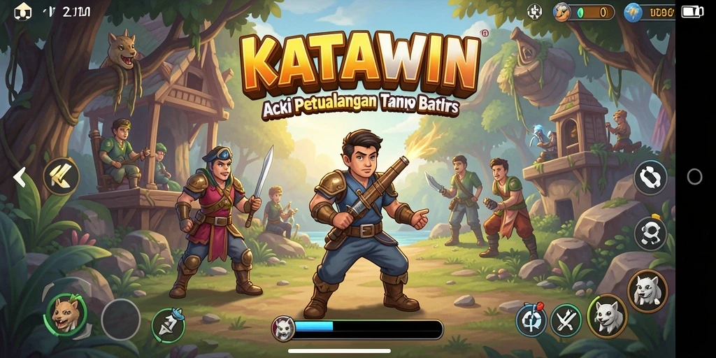 Screenshot gameplay KATAWIN menampilkan aksi pertempuran yang seru.