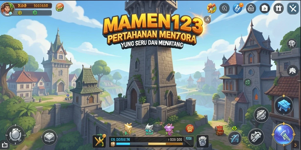 Tampilan gameplay seru dalam MAMEN123 dengan strategi menara yang cerdas.