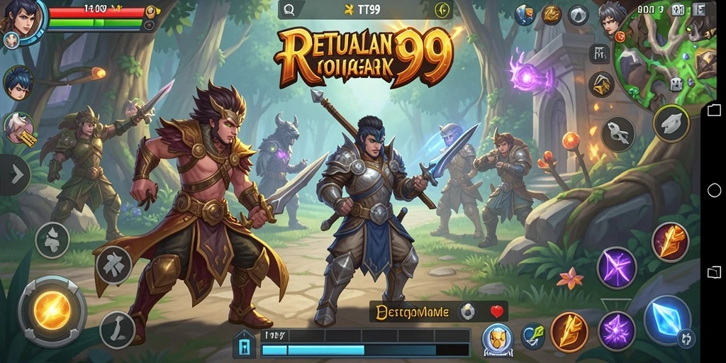 Tampilan gameplay mendebarkan dari RPG RT99 dengan karakter dan dunia yang kaya.