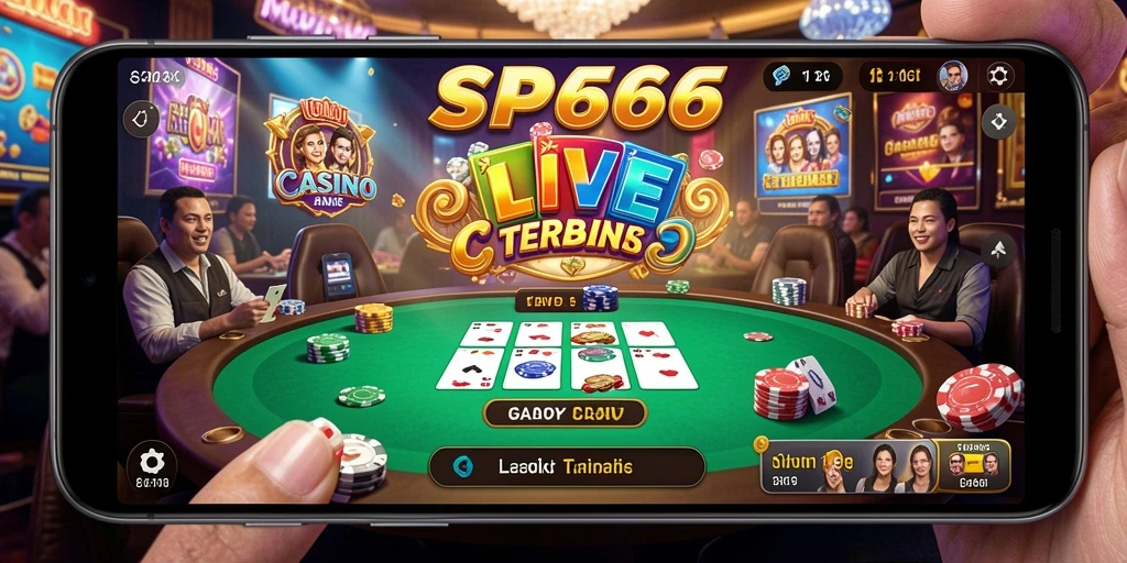 Screenshot menunjukkan dealer bermain dengan pemain dalam suasana Live Casino.