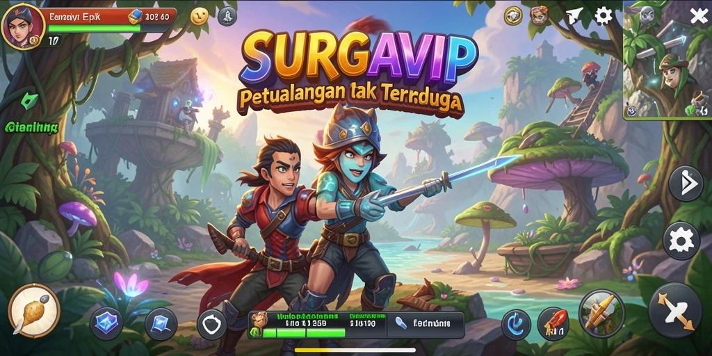 Tampilan gameplay SURGAVIP yang menampilkan aksi petualangan yang mendebarkan.