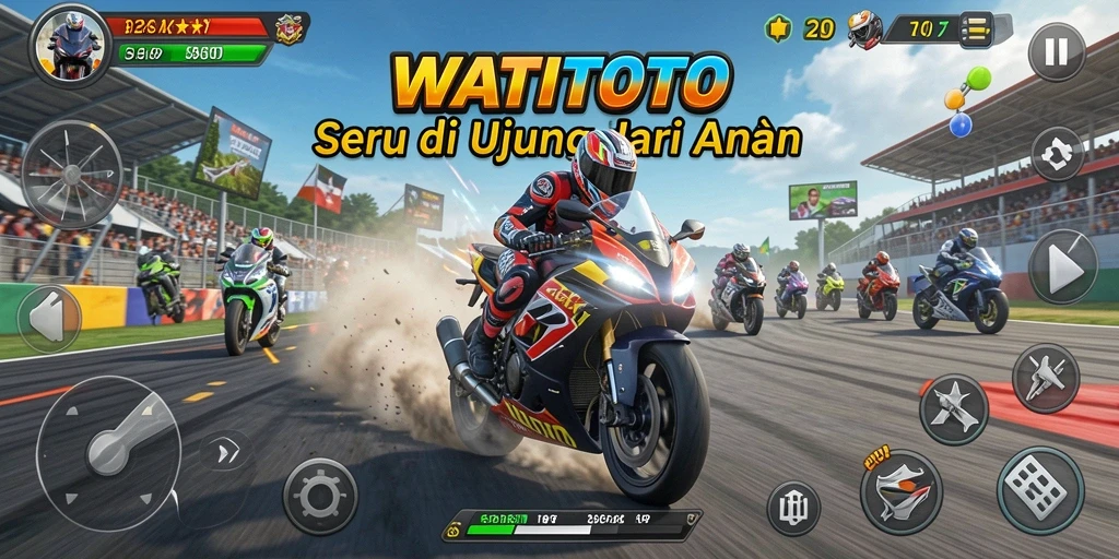 Tampilan seru dalam gameplay balapan motor di WATITOTO.